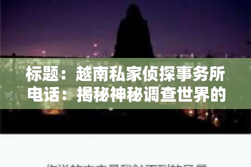 标题：越南私家侦探事务所电话：揭秘神秘调查世界的入口